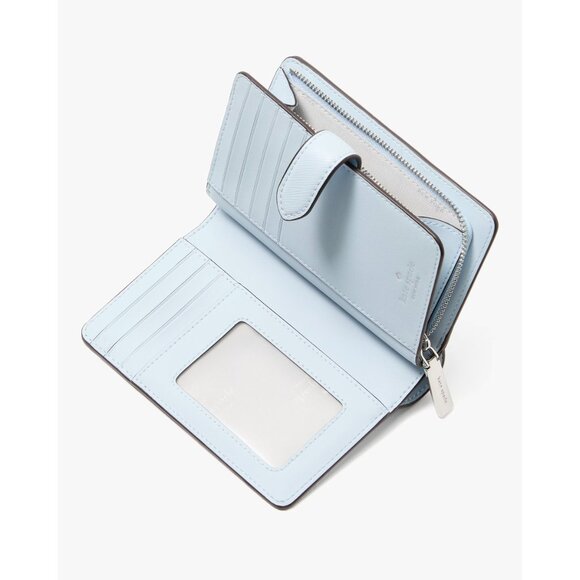 New Kate Spade Madison Medium Compact Bifold Wallet Leather Watercolor Blue - Picture 2 of 3